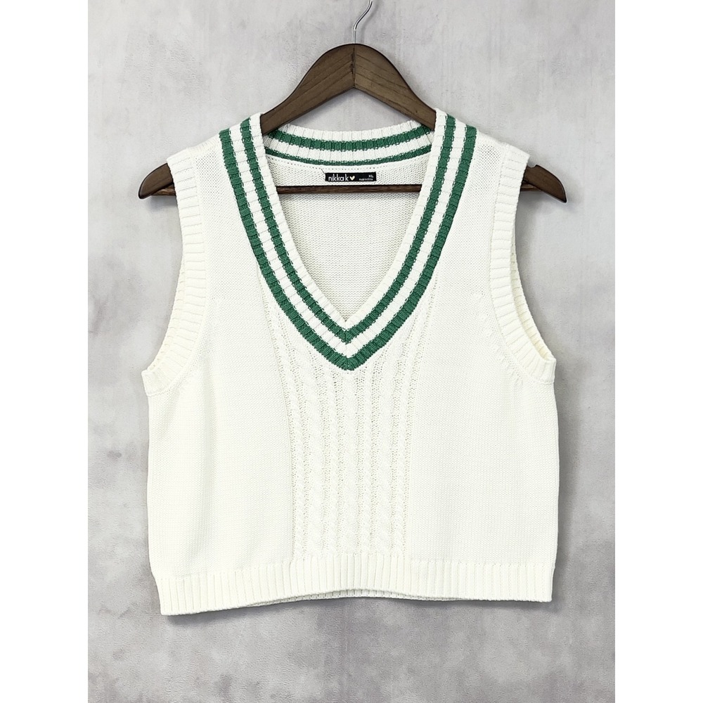 Nikka K Women Sweater Vest XL Preppy Academia‎ Tennis Prep Collegiate Cable Knit